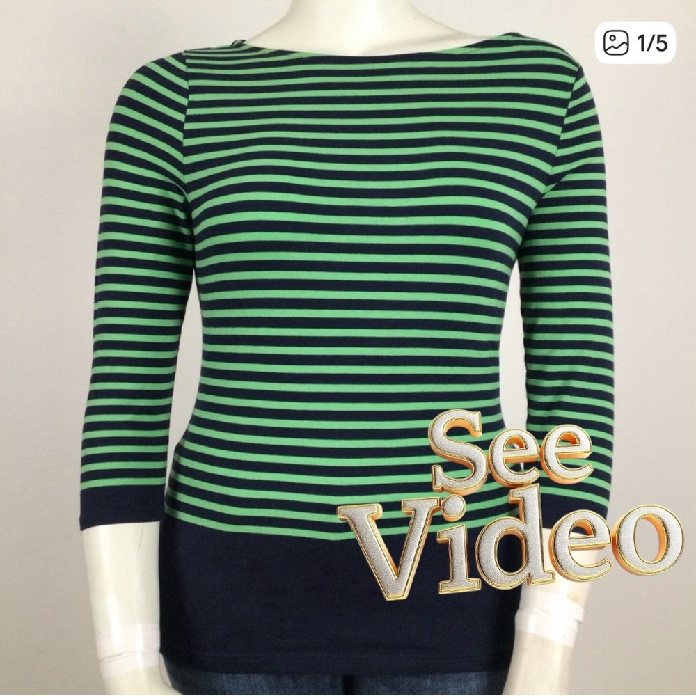 👛 (ANY 2/30) CHAPS Blue/Green Horizontal Stripe Pullover|3/4 Sleeves. See Video